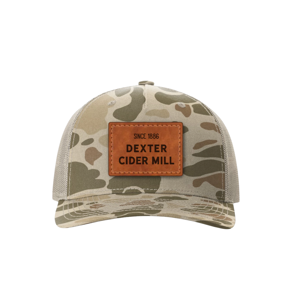 Camo Leather Patch Trucker Hat